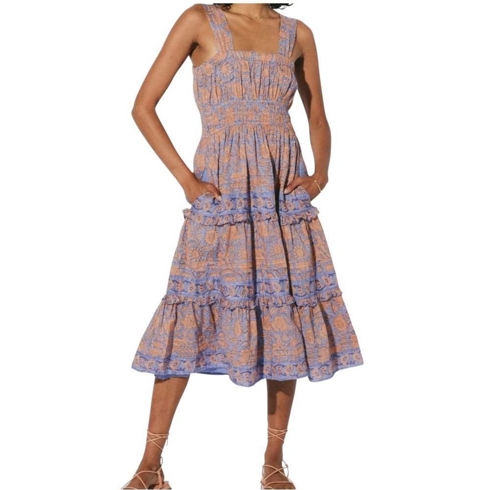 Cleobella Jolene Purple and Orange Printed Midi Dress Small - Picture 2 of 14